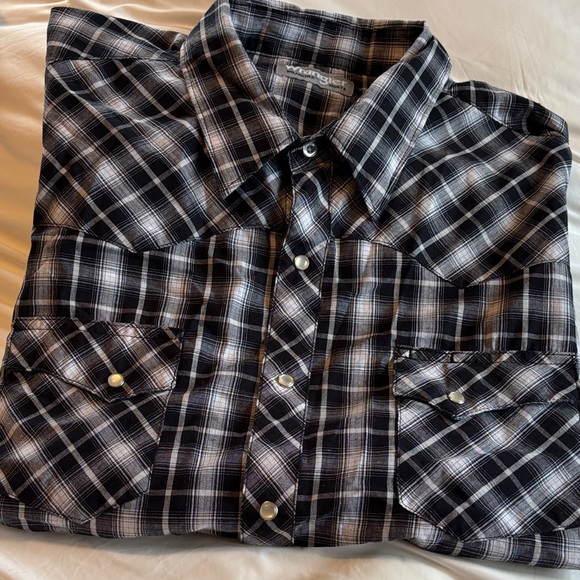 Wrangler Western Shirt Black Pearl Snap Button Plaid Short Sleeve Size Xxl
